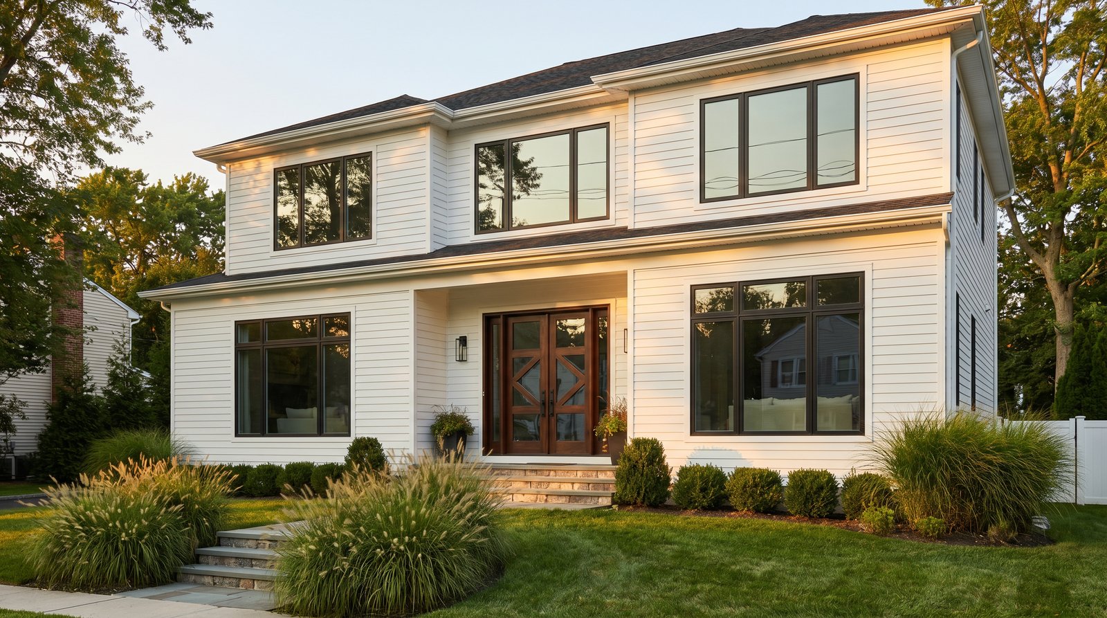 South Jersey home with ProVia black-framed energy-efficient windows and wood entry doors